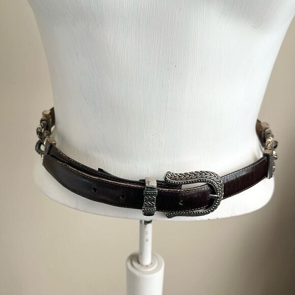 Brighton 1996 Women’s Brown & Silver Western Leather Belt M - Picture 1 of 7